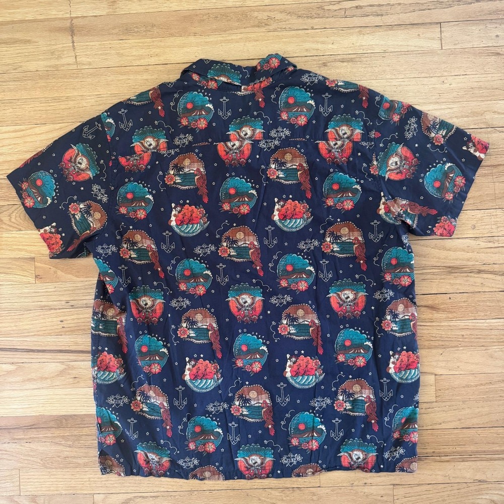 Hurley Mens XL Navy Blue Nautical Tattoo Print Short Sleeve Button Down Shirt - Picture 6 of 6
